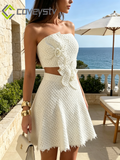 3D Flower Cutout Strapless Mini Dress