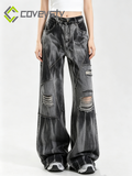 Black Tie-dye Wide-leg Jeans