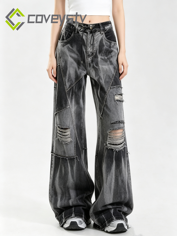 Black Tie-dye Wide-leg Jeans