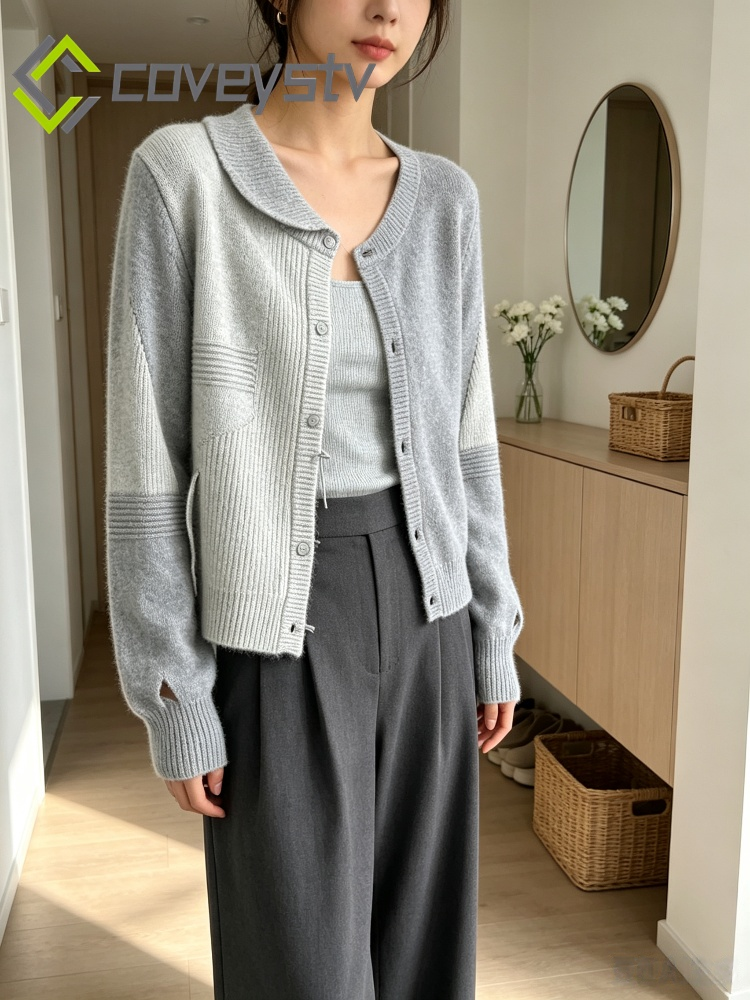 Solid Knit Single Breasted Long Sleeve Loose Autumn Spring Casual Elegant Cardigan