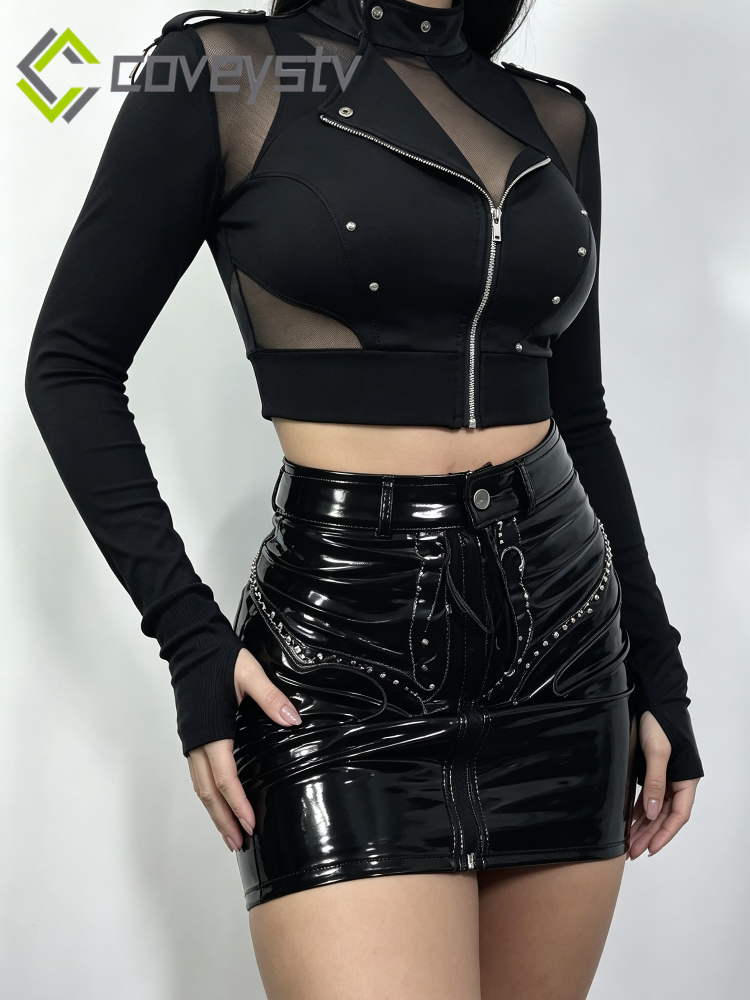 Hooded Sexy Dark Grunge Punk Zip Up Gothic Faux Cardigan