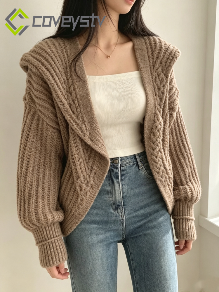 V-Neck Oversized Casual Solid Long Sleeve Lazy Elegant Holiday Y2K Streetwear Cardigan