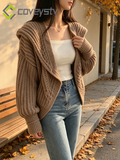 V-Neck Oversized Casual Solid Long Sleeve Lazy Elegant Holiday Y2K Streetwear Cardigan