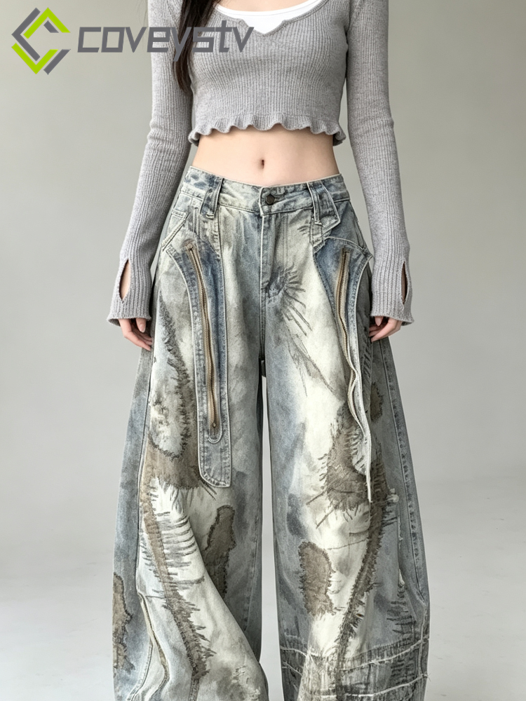 Punk Streetwear Wide Leg Denim Jeans