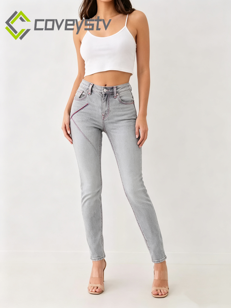 Washed Mid Rise Embroidered Jeans