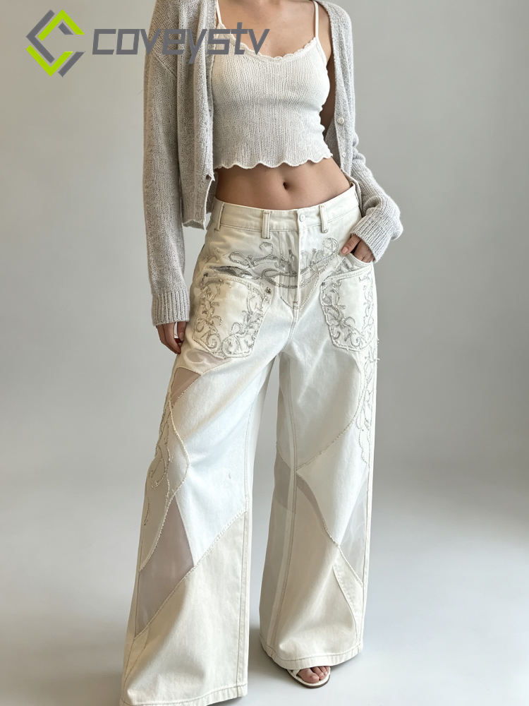 High Waist Printed Patchwork Jeans