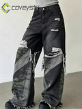 Camouflage Patchwork Baggy Wide-Leg Jeans