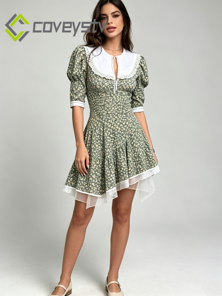 Lace Patchwork Doll Collar Mini Dress
