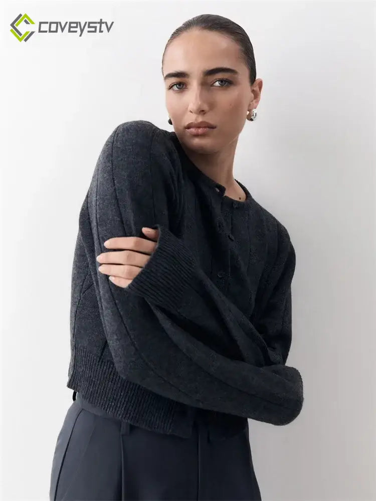 Casual Knit Long Sleeve Loose High Waist Solid Fashion Female Summer Cardigan