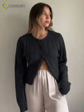 Casual Knit Long Sleeve Loose High Waist Solid Fashion Female Summer Cardigan - Black / S