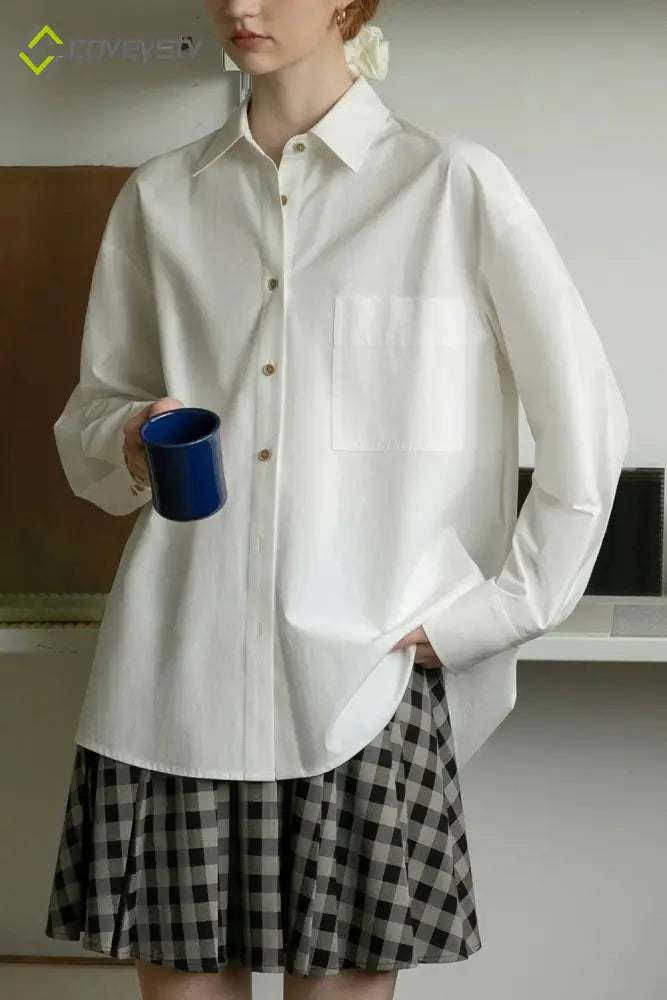 Cotton Oversized Lazy Unique Design Blouse - White / S