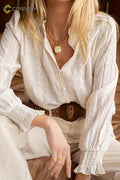 Crochet Hollow Out Lace Chic Versatile Long Sleeve Blouse - Apricot / S