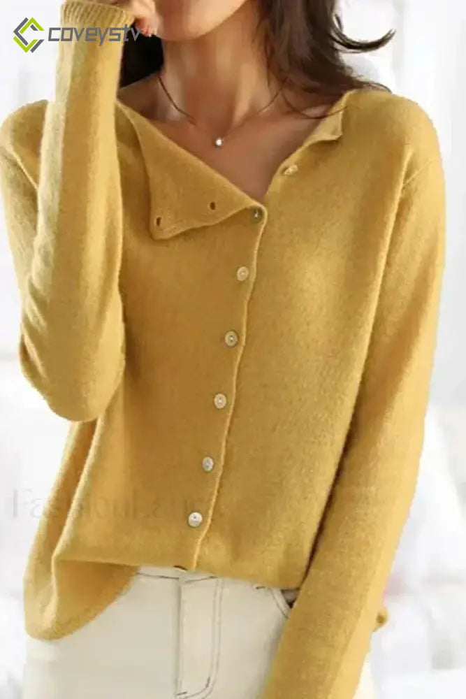 Elegant Button Knit Cardigan - Yellow / S
