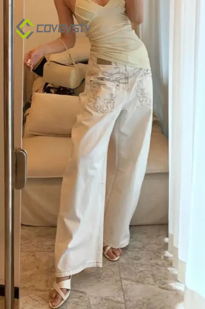High Waist Printed Patchwork Jeans
