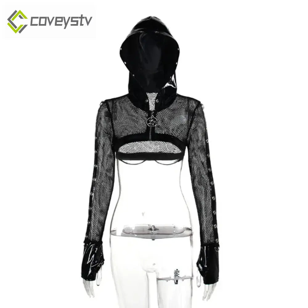 Hooded Sexy Dark Grunge Punk Zip Up Gothic Faux Cardigan