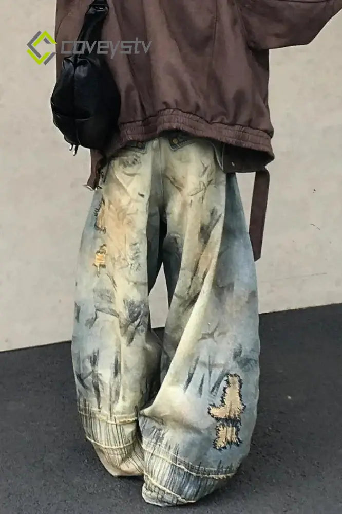 Retro Denim Wide Leg Mop Pants