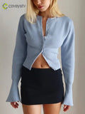 Ribbed Patchwork Slim Fit Knit Cardigan - Blue / S