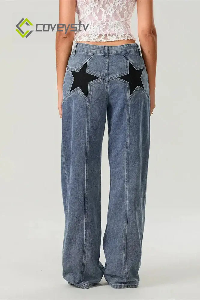 Star Print Loose Wide Leg Jeans