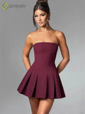 Strapless Bow Ruffle Elegant Gothic Mini Dress - Winered / XS