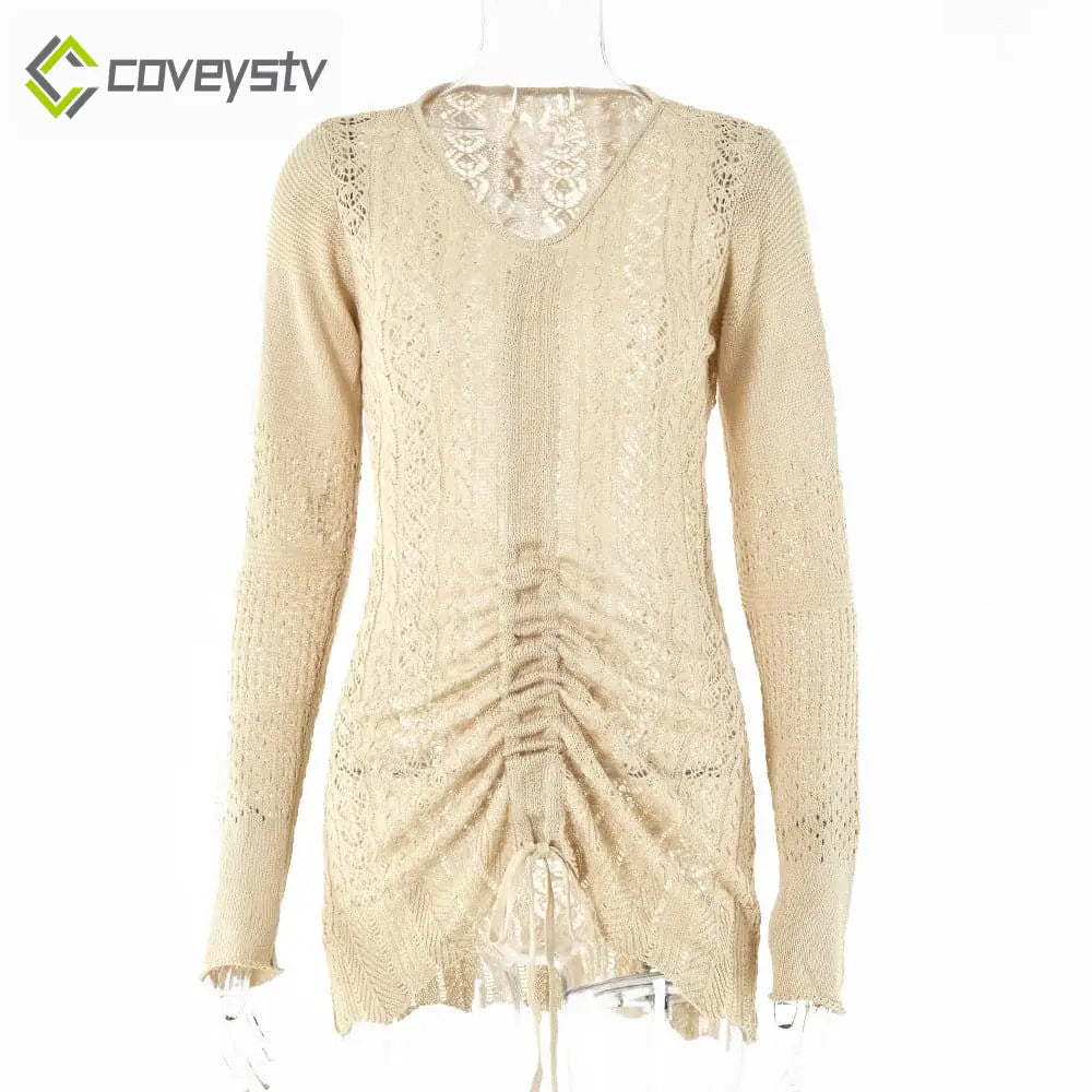 Women Knitted Dress - Khaki / S