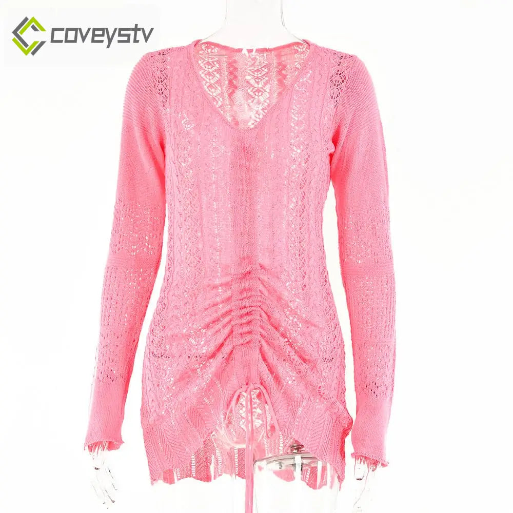 Women Knitted Dress - Pink / S
